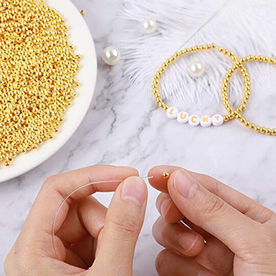 1200 Pieces 4mm Smooth Round Beads Gold Spacer Loose Ball Beads for Bracelet Jewelry Making Craft